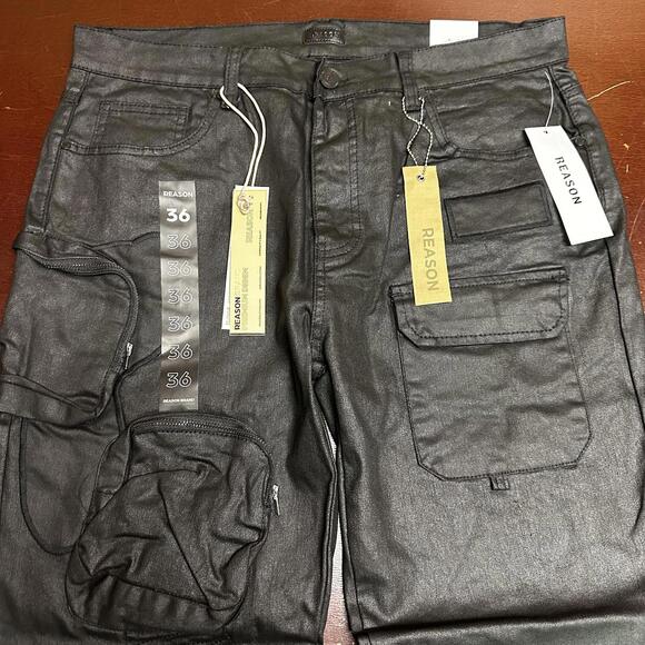 Reason Clothing Black Matte men’s flare bottom jeans size 36 or 38 waist - Picture 3 of 5